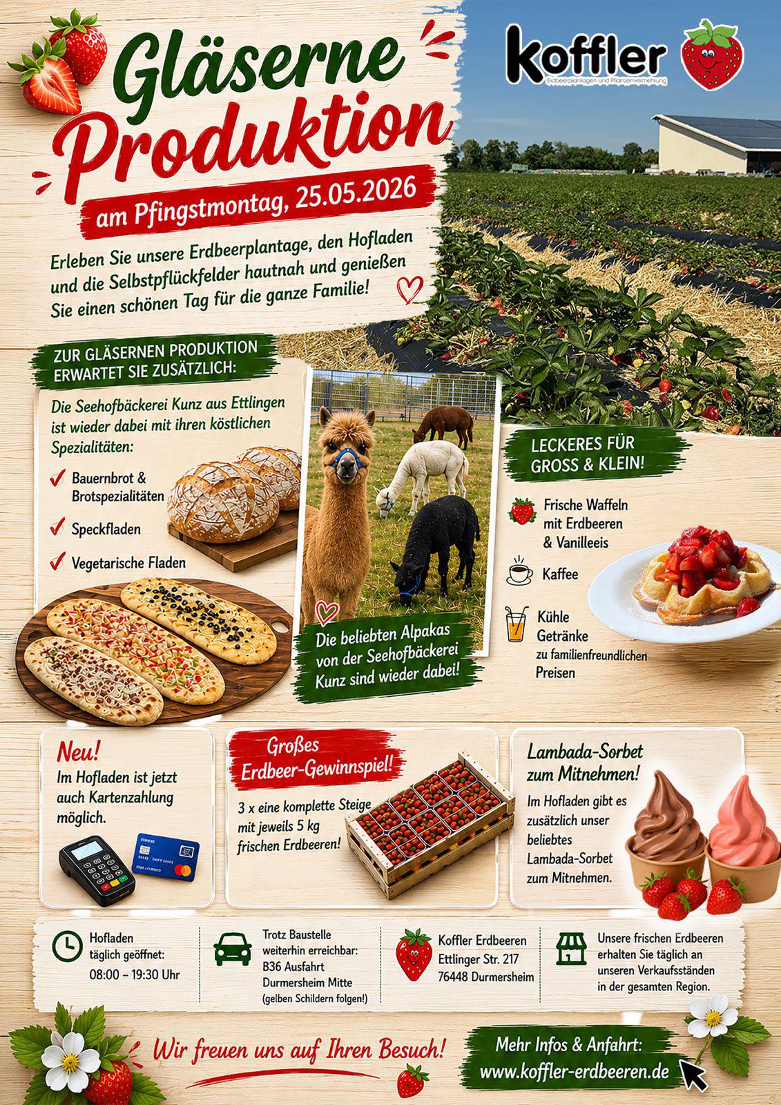 🍓 Gläserne Produktion am Pfingstmontag, 25.05.2026 🍓